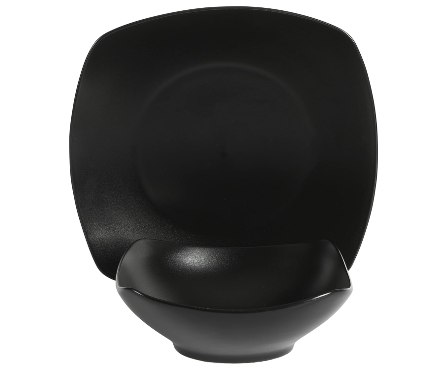 Gibson Home Zen Buffet Matte Porcelain Plates and Bowls Dinnerware Set - Black, Service for 4 (8pcs) Secondary image