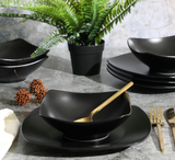 Gibson Home Zen Buffet Matte Porcelain Plates and Bowls Dinnerware Set - Black, Service for 4 (8pcs)