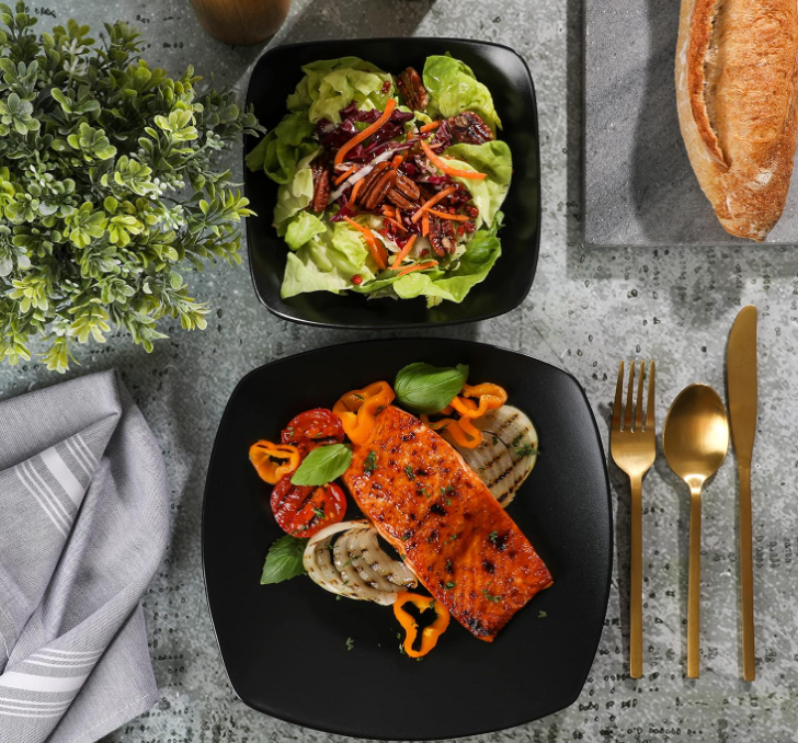 Gibson Home Zen Buffet Matte Porcelain Plates and Bowls Dinnerware Set - Black, Service for 4 (8pcs)