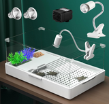 Turtle Aquarium With Light, Water Pump, and Platform - Reptile Habitat Tank With Plants for Pet Terrapin Lake (15.7''x11.8''x10'')