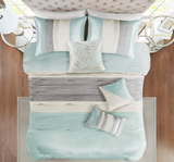 Madison Park Amherst Faux Silk Comforter Set-Casual Contemporary Design All Season Down Alternative Bedding, Matching Shams, Bedskirt, Decorative Pillows, King(104"x92"), Aqua, 7 Piece