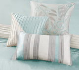 Madison Park Amherst Faux Silk Comforter Set-Casual Contemporary Design All Season Down Alternative Bedding, Matching Shams, Bedskirt, Decorative Pillows, King(104"x92"), Aqua, 7 Piece