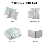 Madison Park Amherst Faux Silk Comforter Set-Casual Contemporary Design All Season Down Alternative Bedding, Matching Shams, Bedskirt, Decorative Pillows, King(104"x92"), Aqua, 7 Piece