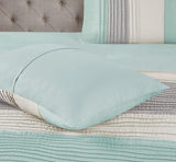 Madison Park Amherst Faux Silk Comforter Set-Casual Contemporary Design All Season Down Alternative Bedding, Matching Shams, Bedskirt, Decorative Pillows, King(104"x92"), Aqua, 7 Piece