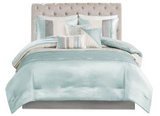 Madison Park Amherst Faux Silk Comforter Set-Casual Contemporary Design All Season Down Alternative Bedding, Matching Shams, Bedskirt, Decorative Pillows, King(104"x92"), Aqua, 7 Piece