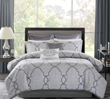 Madison Park Lavine Cozy Bed in a Bag Comforter Set, Traditional Luxe Jacquard Design All Season Down Alternative Bedding with Cotton Bed Sheets, Bed Skirt & Pillows, King Silver 12 Piece