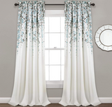 Lush Decor Weeping Flower Light Filtering Window Curtain Panels, Pair, 52"W x 95"L + 2" Header, Blue & Gray - Charming Modern Floral Curtains for Living Room, Dining Room, & Bedroom