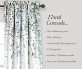 Lush Decor Weeping Flower Light Filtering Window Curtain Panels, Pair, 52"W x 95"L + 2" Header, Blue & Gray - Charming Modern Floral Curtains for Living Room, Dining Room, & Bedroom