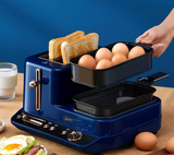 Deerma ZC10 3 in 1 Electric Breakfast Maker Machine - Multifunctional Automatic Sandwich Toaster for Beef, Pizza, Bacon, Bread - All in One Non-Stick Pan - Blue (CHINA PLUG)