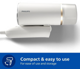 Philips 3000 Series STH3020/16 - Handheld Steamer, Compact and Foldable, 1000W Power, Up to 20g/min Steam, Metal Steam Plate, Ready in 30 Seconds, Safe for All Fabrics, No Ironing Board Needed, White
