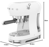 Smeg ECF02WHUK Espresso Coffee Machine with Steam Wand, 1950s Retro Design,stainless steel filter holder, an anti-drip system, White