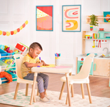 B. toys Table and Chair Set Furniture For Toddlers , 1 Craft Table & 2 Chairs , Natural Wooden Legs