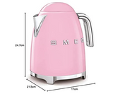 Smeg KLF03PKUK, 50's Retro Style Kettle, 1.7 L Capacity with Water Level Indicator, 360 Swivel Base, Anti-Slip Feet, Soft Opening Lid, Stainless Steel, Pink
