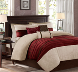 Madison Park Palmer Comforter Set-Luxury Faux Suede Design, Striped Accent, All Season Down Alternative Bedding, Matching Shams, Decorative Pillow, Bed Skirt, Queen (90 in x 90 in), Red 7 Piece