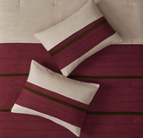 Madison Park Palmer Comforter Set-Luxury Faux Suede Design, Striped Accent, All Season Down Alternative Bedding, Matching Shams, Decorative Pillow, Bed Skirt, Queen (90 in x 90 in), Red 7 Piece