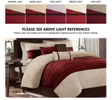 Madison Park Palmer Comforter Set-Luxury Faux Suede Design, Striped Accent, All Season Down Alternative Bedding, Matching Shams, Decorative Pillow, Bed Skirt, Queen (90 in x 90 in), Red 7 Piece