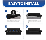 KEKUOU Stretch Oversized Sofa Slipcover 1 Piece Couch Sofa Cover (94"-110") Furniture Protector 4 Seater Sofa with Elastic Bottom for Kids,pet.jacquard Checked Pattern Fabric(X Large,Black)