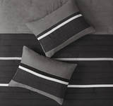 Madison Park Palmer Comforter Set - Faux Suede Design, Striped Accent, All Season Down Alternative Bedding, Matching Shams, Decorative Pillow, Bed Skirt, King (104 in x 92 in), Black 7 Piece