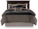 Madison Park Palmer Comforter Set - Faux Suede Design, Striped Accent, All Season Down Alternative Bedding, Matching Shams, Decorative Pillow, Bed Skirt, King (104 in x 92 in), Black 7 Piece