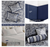 Madison Park Aubrey Cozy Comforter Set, Faux Silk Jacquard Paisley Design - All Season Down Alternative Bedding with Cotton Bed Sheets, Bed Skirt & Toss Pillows, Queen Navy 12 Piece