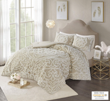 Madison Park Shabby Chic All Season Down Alternative Bed Set with Matching Shams, Cotton, Floral Taupe, Full/Queen(90"x90")
