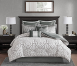 Madison Park Odette Cozy Comforter Set Jacquard Damask Medallion Design - Modern All Season, Down Alternative Bedding, Shams, Decorative Pillows, King(104 in x 92 in), Silver 8 Piece