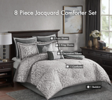 Madison Park Odette Cozy Comforter Set Jacquard Damask Medallion Design - Modern All Season, Down Alternative Bedding, Shams, Decorative Pillows, King(104 in x 92 in), Silver 8 Piece