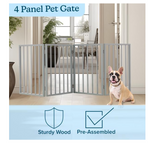 Wooden Pet Gate- Foldable 4-Panel Indoor Barrier Fence, Freestanding and Lightweight Design for Dogs, Puppies, Pets- 72 x24” (Gray Paint)