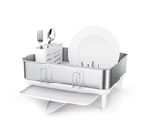 simplehuman Compact Kitchen Dish Drying Rack with Swivel Spout, Fingerprint-Proof Stainless Steel Frame, White Plastic