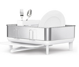 simplehuman Compact Kitchen Dish Drying Rack with Swivel Spout, Fingerprint-Proof Stainless Steel Frame, White Plastic