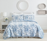 Laura Ashley 185748 Bedford Cotton Reversible Quilt Set, King Blue