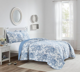 Laura Ashley 185748 Bedford Cotton Reversible Quilt Set, King Blue