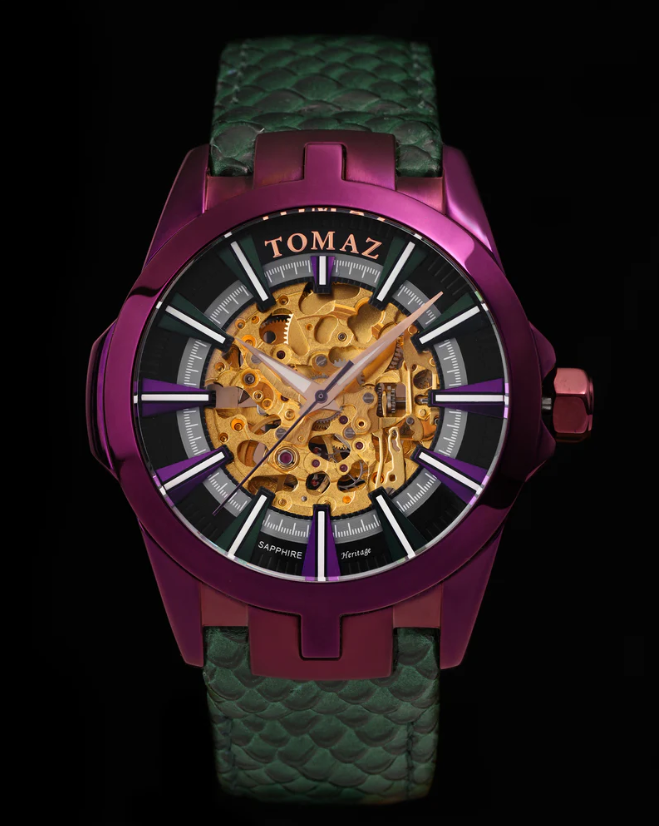 Tomaz TW003B Skeletor Automatic Watch Green Salmon Leather Strap