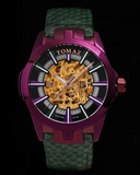 Tomaz TW003B Skeletor Automatic Watch Green Salmon Leather Strap