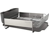 KitchenAid Large Capacity, Fully Size Self Draining Rust Resistatant Satin Coated Dish Rack with Removable Flatware Caddy 20.47-Inch, Gray