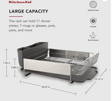 KitchenAid Large Capacity, Fully Size Self Draining Rust Resistatant Satin Coated Dish Rack with Removable Flatware Caddy 20.47-Inch, Gray