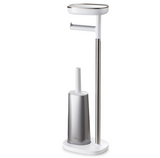 Joseph Joseph 70519 EasyStore Butler Plus Stand Toilet Paper Holder with Flex Steel Brush, Grey/White,Stainless Steel