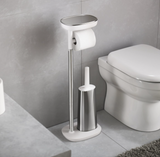 Joseph Joseph 70519 EasyStore Butler Plus Stand Toilet Paper Holder with Flex Steel Brush, Grey/White,Stainless Steel