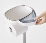 Joseph Joseph 70519 EasyStore Butler Plus Stand Toilet Paper Holder with Flex Steel Brush, Grey/White,Stainless Steel