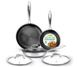 NutriChef 6-Piece Cookware Set Stainless Steel - Triply Kitchenware Pans Set Kitchen Cookware w/DAKIN Etching Non-Stick Coating - Small, Medium, & Large Stir Fry Pan with Lid - NC3PFRY3
