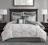 Madison Park Odette Cozy Comforter Set Jacquard Damask Medallion Design - Modern All Season, Down Alternative Bedding, Shams, Decorative Pillows, King(104 in x 92 in), Silver 8 Piece