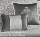 Madison Park Odette Cozy Comforter Set Jacquard Damask Medallion Design - Modern All Season, Down Alternative Bedding, Shams, Decorative Pillows, King(104 in x 92 in), Silver 8 Piece