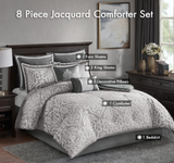 Madison Park Odette Cozy Comforter Set Jacquard Damask Medallion Design - Modern All Season, Down Alternative Bedding, Shams, Decorative Pillows, King(104 in x 92 in), Silver 8 Piece