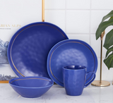 Stone Lain Clara Porcelain 16-Piece Round Dinnerware Set, Blue, Service For 4