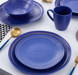 Stone Lain Clara Porcelain 16-Piece Round Dinnerware Set, Blue, Service For 4