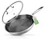 NutriChef 10" Stainless Steel Frying Pan - Triply Kitchenware Stir Fry Pan Kitchen Cookware w/DAKIN Etching Non-Stick Coating, Scratch-resistant Raised-up Honeycomb Fire Textured Pattern