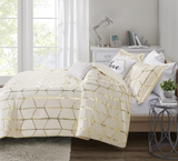 Intelligent Design Raina Duvet Set Metallic Print Geometric Style Embroidered Toss Pillows Modern Trendy All Season Comforter Cover Bedding-Set with Matching Sham, King/Cal King, Ivory/Gold 5 Piece