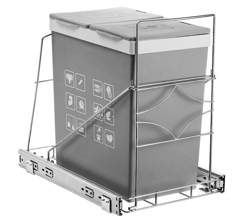 Youeon Pull Out Trash Can Holder Under Cabinet, 16x11x16 Inch Heavy Duty Sink Bin Holder, Adjustable Slide Garbage Shelf, Slider for Kitchen Not Included,Silver Main image