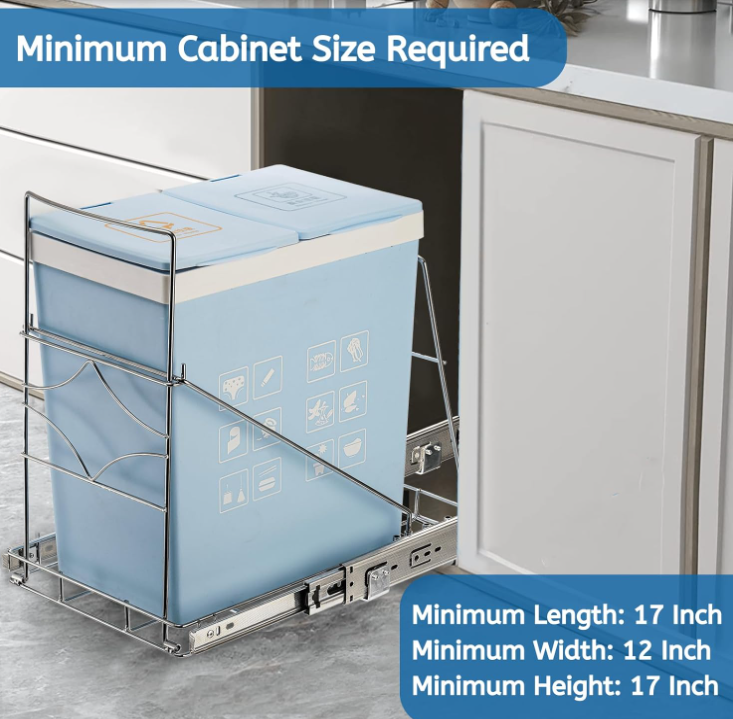 Youeon Pull Out Trash Can Holder Under Cabinet, 16x11x16 Inch Heavy Duty Sink Bin Holder, Adjustable Slide Garbage Shelf, Slider for Kitchen Not Included,Silver Secondary image