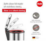 Hailo Pure S Pedal Bin 3 Liters, Kitchen Bin with Lid, Soft-Close Trash Can for Food Waste, Office or Bathroom Use, Compact Waste Bin, Stainless Steel, Made in Germany